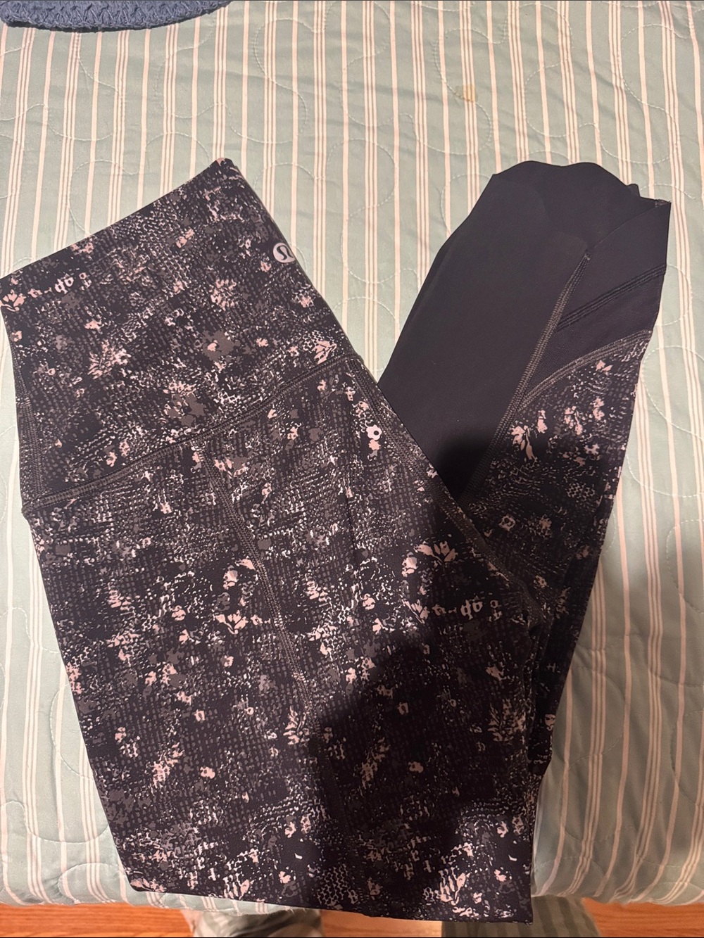 lululemon athletica Black Leggings with Pale Pink Speckle Print